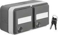 Berker 47893525, Berker SCHUKO-Doppelsteckdose 47893525 waager. m.Klappd. AP W.1