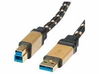 Roline GOLD USB 3.0 Kabel, Typ A-B 3,0m (3 m, USB 3.2 Gen 1), USB Kabel