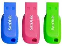 SanDisk Cruzer Blade (16 GB, USB A, USB 2.0), USB Stick, Blau, Grün, Pink