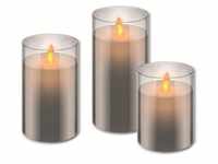Goobay, LED Kerzen, 3er-Set LED-Echtwachs-Kerzen im Glas (3 x)
