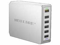 Nitecore UA66Q: 6 Port USB Desktop Adapter, Dockingstation + USB Hub, Silber