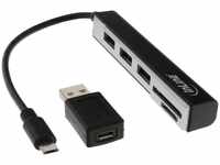 InLine 66775C, InLine OTG Cardreader & 3-Port USB 2.0 Hub (Micro USB) Schwarz