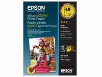 Epson Value Glossy (183 g/m2, 10 x 15 cm, 40 x), Fotopapier, Weiss