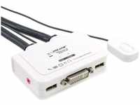InLine KVM Switch 2-fach DVI-D USB mit Audio und integrierten Kabelsaetzen 0,9m weiss