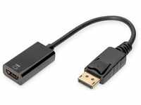 Digitus Akt. DP auf HDMI-Adapterkabel (HDMI, 20 cm), Data + Video Adapter, Schwarz