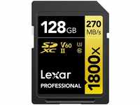 Lexar LSD1800128G-BNNNG, Lexar Pro 1800x R270 SDXC (SDXC, 128 GB, U3, UHS-II) Schwarz