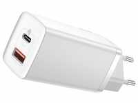 Baseus GaN2 Lite Quick ChargerC+U 65W EU White (65 W, Quick Charge), USB Ladegerät,