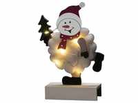 Konstsmide, Weihnachtsbeleuchtung, LED Holzsilhouette 'Schneemann mit Baumwolle'