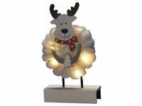 Konstsmide, Weihnachtsbeleuchtung, LED Holzsilhouette 'Elch mit Baumwolle'