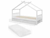 VitaliSpa, Kinderbett, Hausbett Design, Weiß, 90 x 200 cm mit 2 Schubladen und