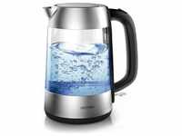 Arendo Wasserkocher 1,7 l, 2200 W, Edelstahl & Glas, automatische Abschaltung,