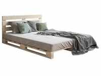 VitaliSpa, Bett, Palettenbett, Naturholz, 160 x 200 cm mit Matratze H3 und Kopfteil