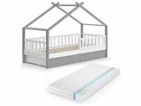 VitaliSpa, Kinderbett, Hausbett Design, Weiß/Grau, 90 x 200 cm mit Schubladen und
