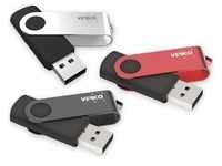 Verico VR01 Triple Pack Black Silver Red 16GB (16 GB, USB 2.0), USB Stick, Rot,