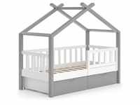 VitaliSpa, Kinderbett, Hausbett Design, Weiß/Grau, 70 x 140 cm mit Schubladen (70 x
