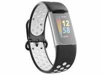 Hama Sportarmband für Fitbit Charge 5, atmungsaktives Uhrenarmband, Schw./Grau (22