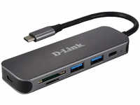 D-Link 5-IN-1 USB-C HUB W CARD READER (USB C), Dockingstation + USB Hub, Grau