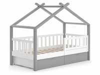 VitaliSpa, Kinderbett, Hausbett Design, Weiß/Grau, 80 x 160 cm mit Schubladen (80 x