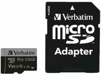 Verbatim microSDXC-Card 256GB, PRO, U3, UHS-I, 4K UHD (microSDXC, 256 GB, U3,...