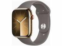 Apple Watch Series 9 (GPS + Cellular) 45mm Edelstahlgehäuse gold, Sportband grau S/M