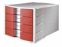 HAN Schubladenbox IMPULS - A4/C4, 4 geschlossene Schubladen, lichtgrau-rot