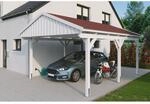 SKAN HOLZ Carport 'Fichtelberg' wei&szlig; mit roten Schindeln 423 x 566 cm