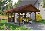 SKAN HOLZ Einzelcarport 'Wallgau' mit roten Schindeln 430 x 750 cm nussbaum