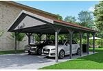 SKAN HOLZ Doppelcarport 'Wallgau' mit roten Schindeln 620 x 750 cm schiefergrau