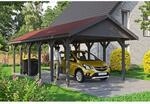 SKAN HOLZ Einzelcarport 'Wallgau' mit roten Schindeln 430 x 900 cm schiefergrau