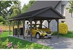 SKAN HOLZ Einzelcarport 'Wallgau' mit schwarzen Schindeln 430 x 750 cm schiefergrau