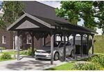 SKAN HOLZ Einzelcarport 'Wallgau' mit schwarzen Schindeln 380 x 900 cm schiefergrau
