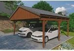 SKAN HOLZ Doppelcarport 'Fichtelberg' 618 x 566 cm nussbaumfarben mit Dachlattung
