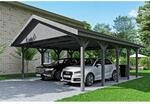 SKAN HOLZ Doppelcarport 'Wallgau' mit schwarzen Schindeln 620 x 750 cm schiefergrau