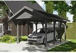 SKAN HOLZ Einzelcarport 'Wallgau' mit schwarzen Schindeln 380 x 600 cm schiefergrau