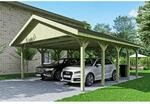SKAN HOLZ Doppelcarport 'Wallgau' mit schwarzen Schindeln 620 x 750 cm natur