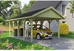 SKAN HOLZ Einzelcarport 'Wallgau' mit schwarzen Schindeln 430 x 750 cm natur