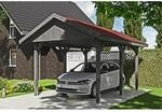 SKAN HOLZ Einzelcarport 'Wallgau' mit roten Schindeln 380 x 500 cm schiefergrau