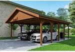 SKAN HOLZ Doppelcarport 'Wallgau' mit schwarzen Schindeln 620 x 750 cm nussbaum