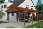 SKAN HOLZ Einzelcarport 'Fichtelberg' 423 x 808 cm nussbaumfarben mit roten Schindeln