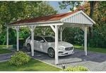 SKAN HOLZ Einzelcarport 'Fichtelberg' 317 x 808 cm wei&szlig; mit roten Schindeln