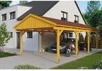 SKAN HOLZ Einzelcarport 'Fichtelberg' 423 x 808 cm eichefarben mit roten Schindeln