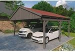 SKAN HOLZ Doppelcarport 'Fichtelberg' 618 x 566 cm schiefergrau mit roten Schindeln