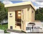 Weka Design-Saunahaus 'Kuopio' natur, mit 9 kW BioS-Ofenset, analoger Steuerung...