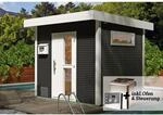 Weka Design-Saunahaus 'Kuopio' anthrazit, mit 9 kW BioS-Ofenset, analoger Steuerung