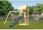 Karibu Kinderspielturm 'Lotti' Fichtenholz naturbelassen mit Rutsche anthrazit,