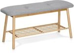 Zeller Schuhbank mit Ablage Bambus/Leinen naturfarben/grau 89,5 x 44 x 30 cm