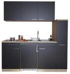 Respekta K&uuml;chenzeile 'Luis' mit E-Ger&auml;ten schwarz/eichefarben 180 cm