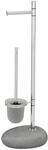 Wenko Stand WC-Garnitur 'Pepple Stone' 2-in-1 chromfarben/grau mit Glaseinsatz