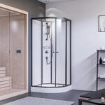 Breuer Runddusche mit Schiebet&uuml;ren, Klarglas, vollgerahmt, schwarz matt, 90 x 90 x