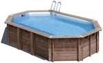 GRE Massivholzpool-Set 'Macadamia' 632 x 335 x 130 cm mit Edelstahlleiter, Holzleiter